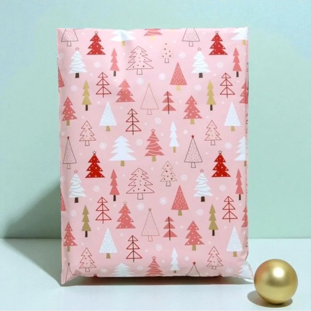 Pink Christmas Trees Poly Mailers 14x17 Pack of 25